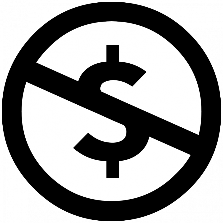 Logo for CC NC: a circle with a dollar sign inside, with a slash through the dollar sign